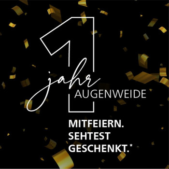 Ankündigung einer Jubiläumsaktion mit Preisvorteil beim Brillenkauf